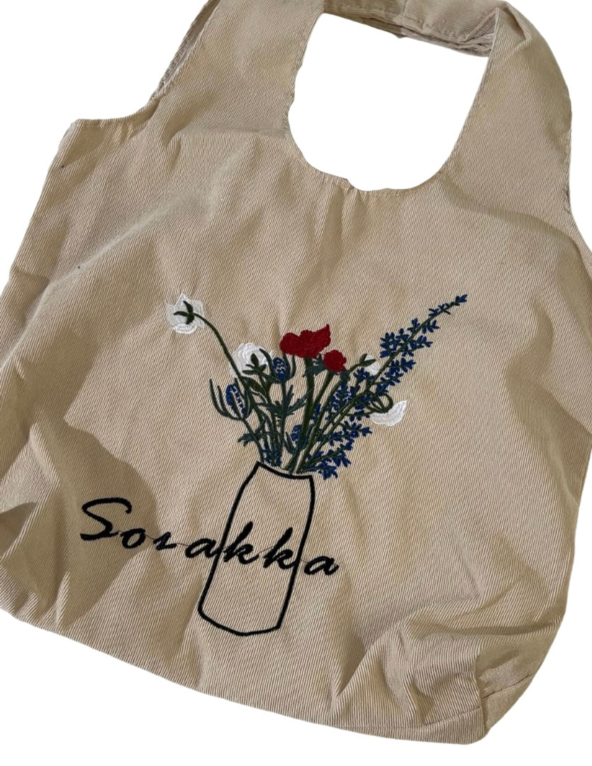 Flower Corduroy Tote Bag